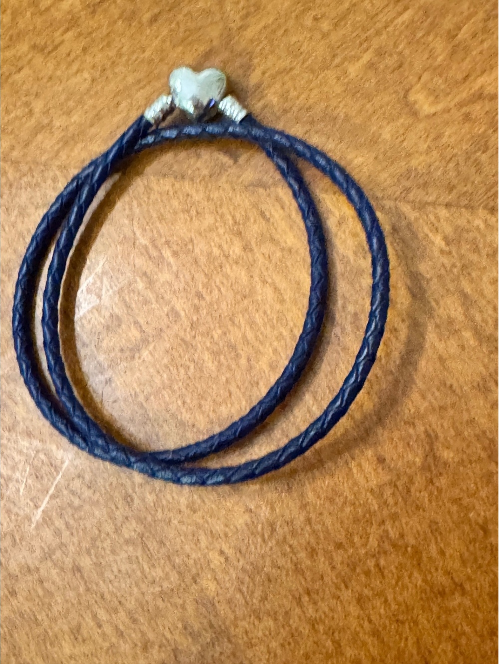 Double Wrap Navy Blue Braided PU Leather Bracelet with Heart Clasp